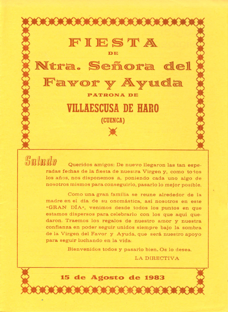Fiestas patronales en honor a Nuestra Señora de Favor y Ayuda y el Santísimo Cristo de la Expiración 1983 Villaescusa de Haro